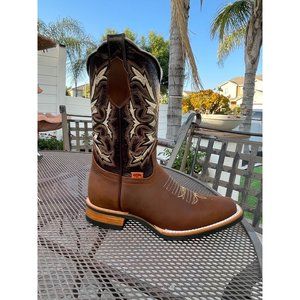 Men Western Square Toe Brown Boot